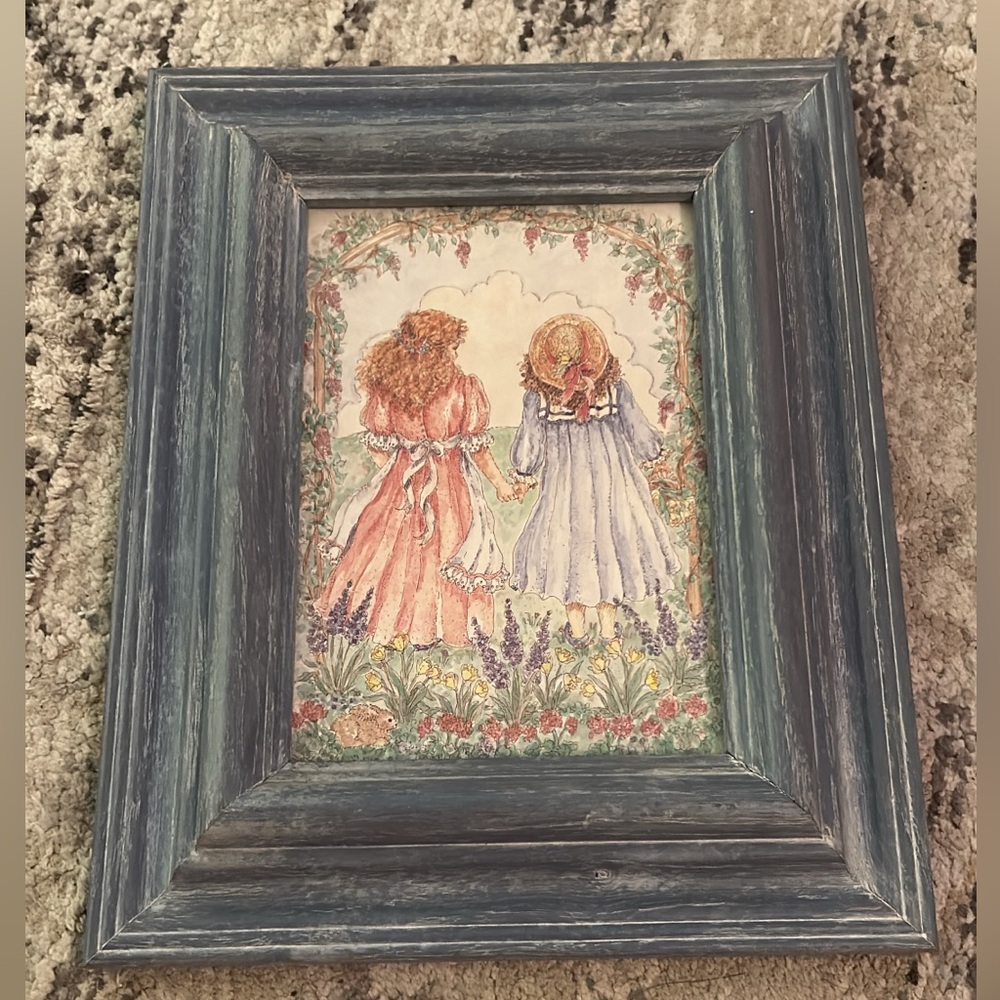 Vintage Style Framed Art with Two Girls